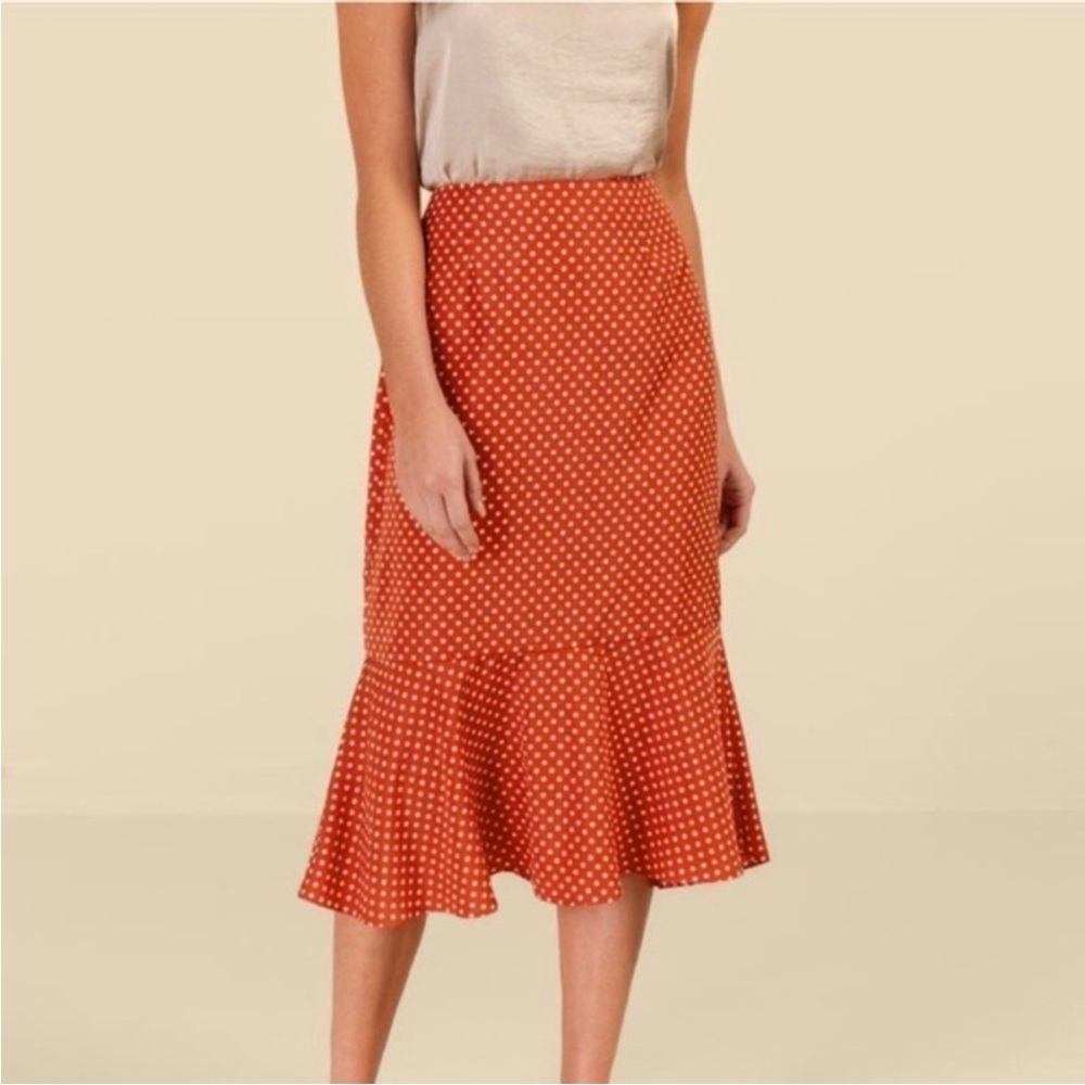 Lush Rust Polka Dot Midi Skirt